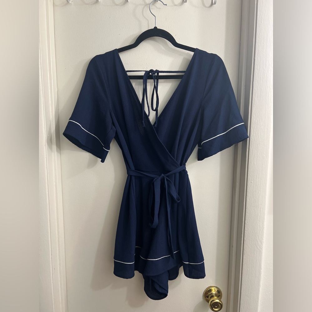 Trixxi Navy Blue Romper with White Trim